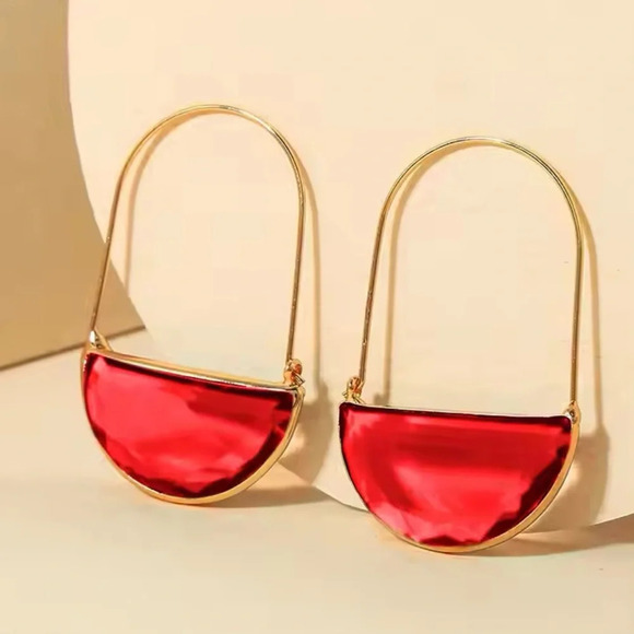 - Anthro Red Faceted Crescent Earrings Glass Closed Hoops - Crescent Earrings - Picture 1 of 6